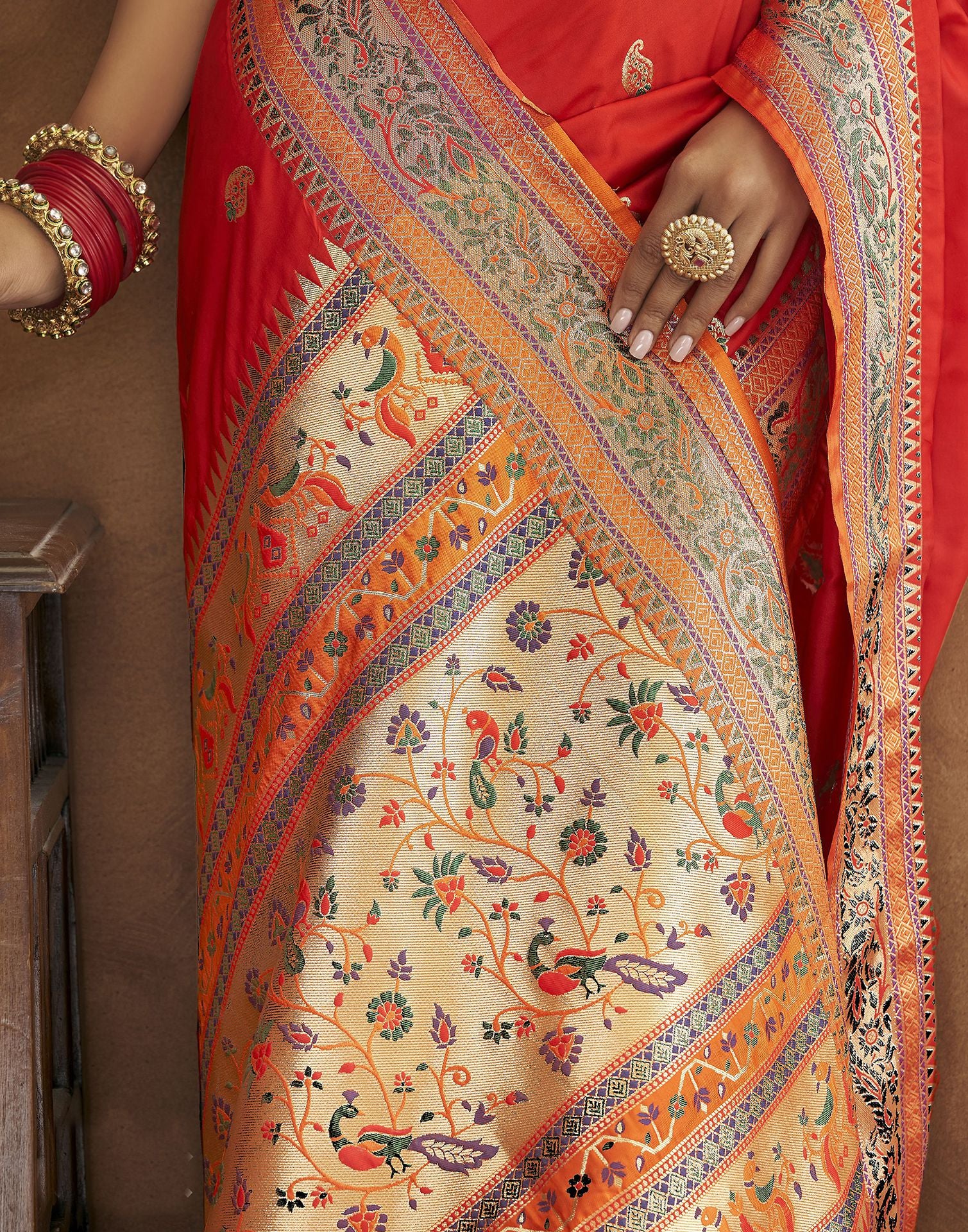 Red Banarasi Silk Saree | Leemboodi