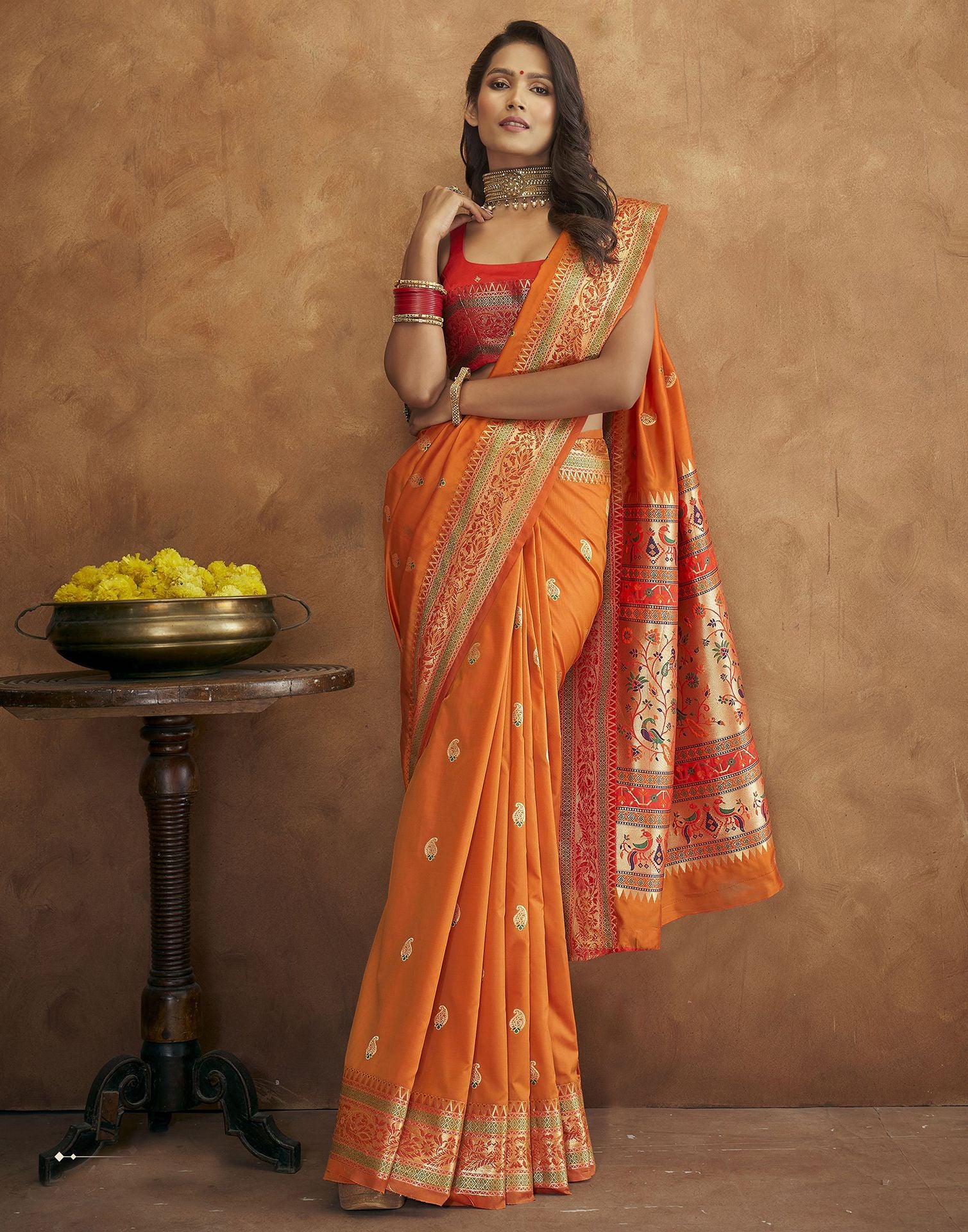 New Design Orange Color Silk Saree