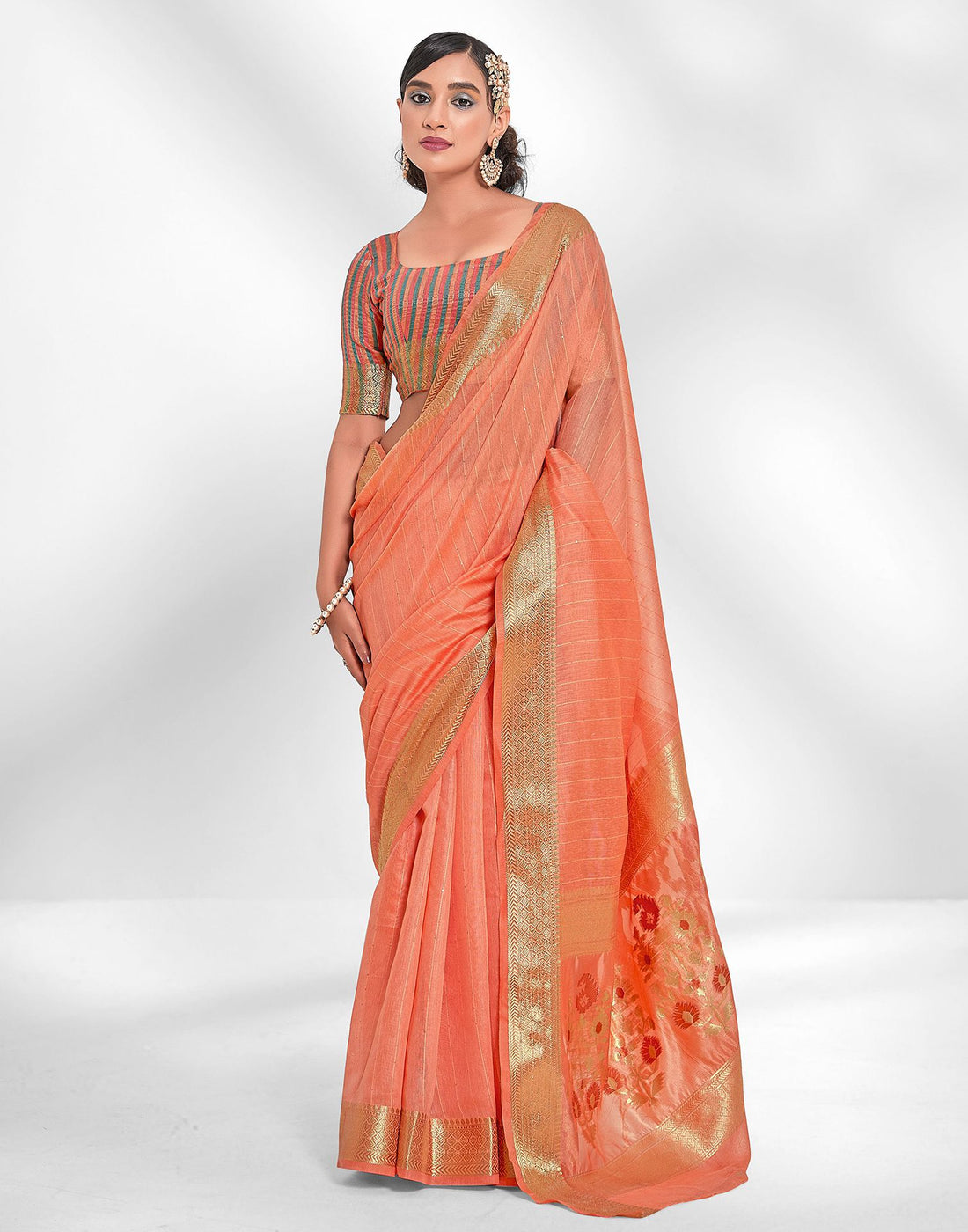 Peach Cotton Saree | Leemboodi