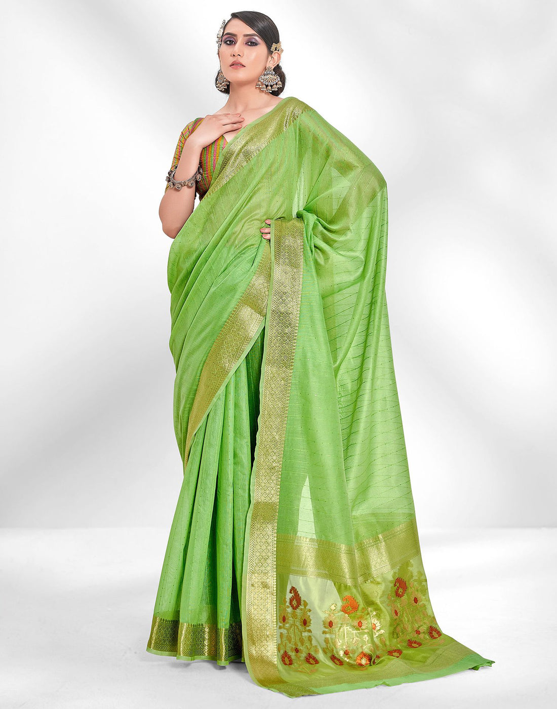 Parrot Green Cotton Saree | Leemboodi