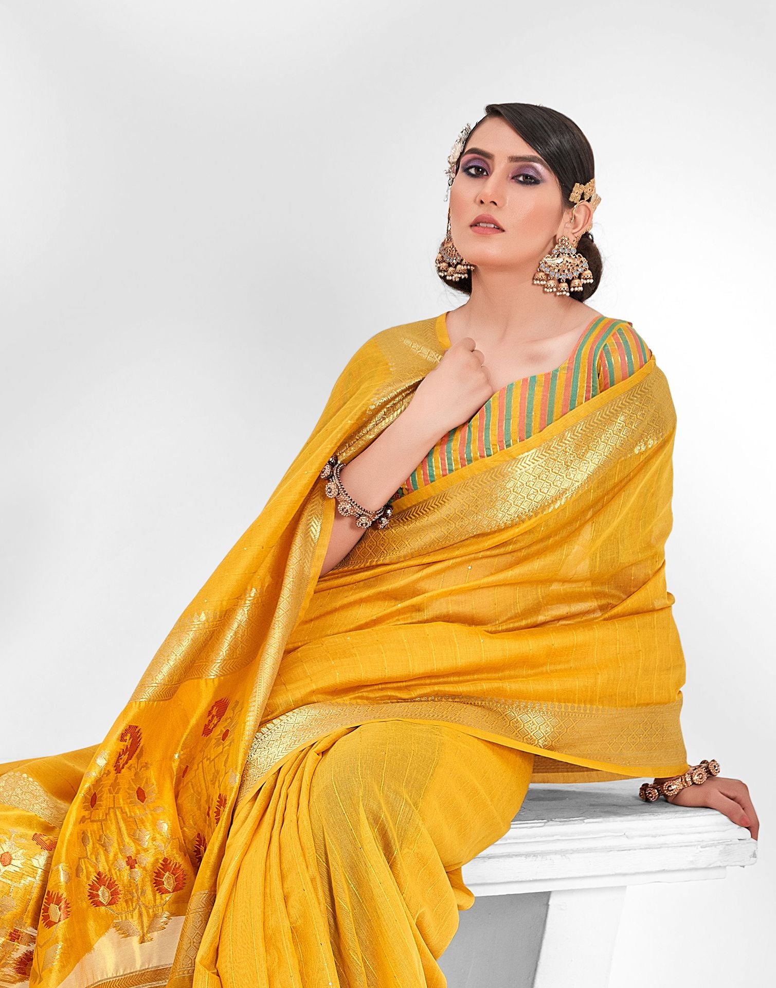 Turmeric Yellow Cotton Saree | Leemboodi