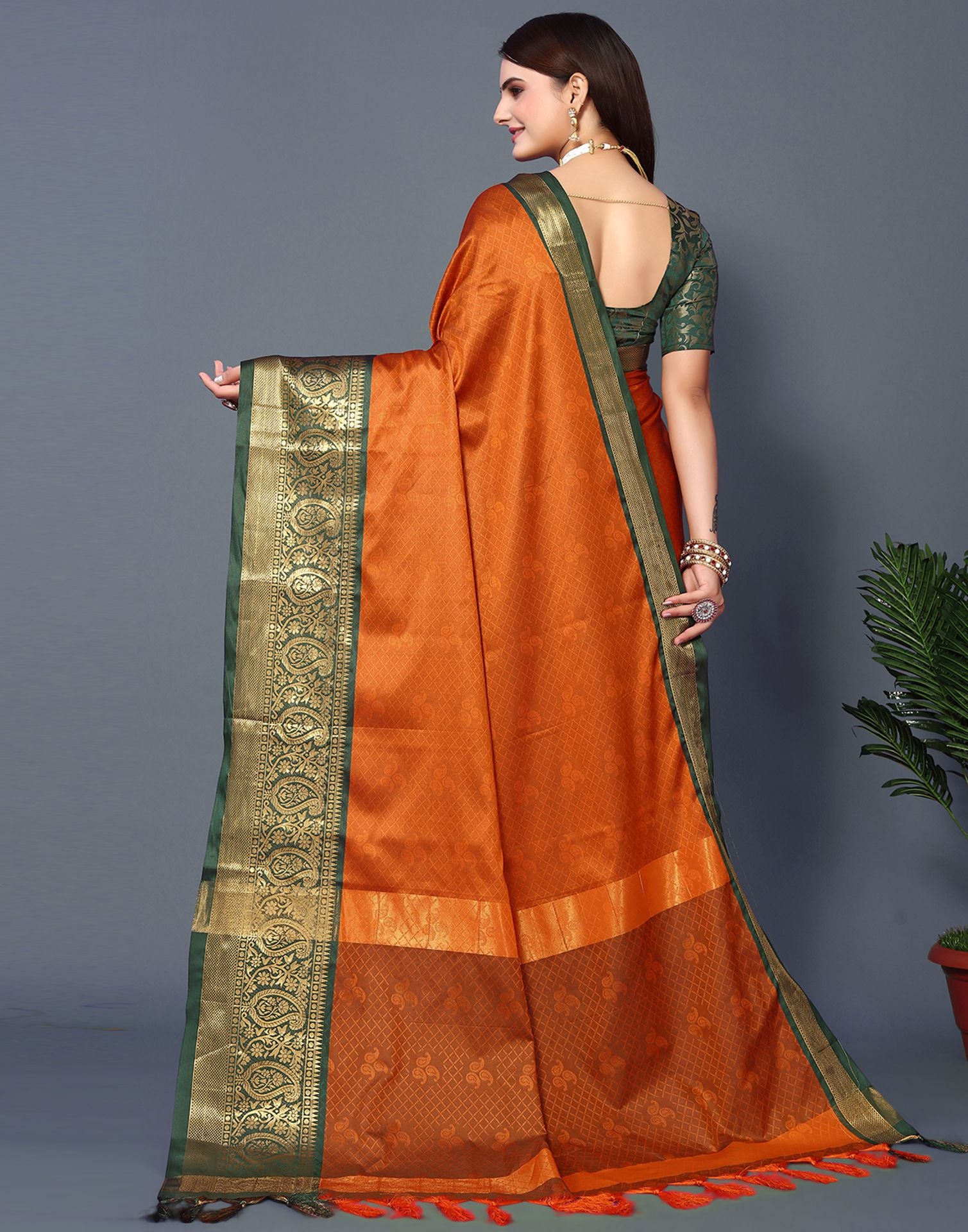 Dark orange printed blouse with ruffle saree - Nitara Clothing : Buy  Traditional Indian Clothing and Ethnic Wear