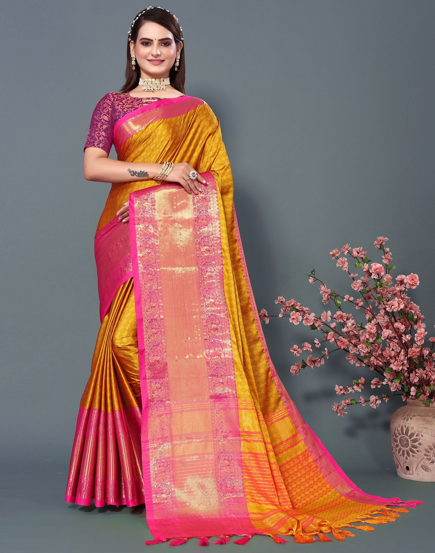 Mustard Yellow Cotton Saree | Leemboodi