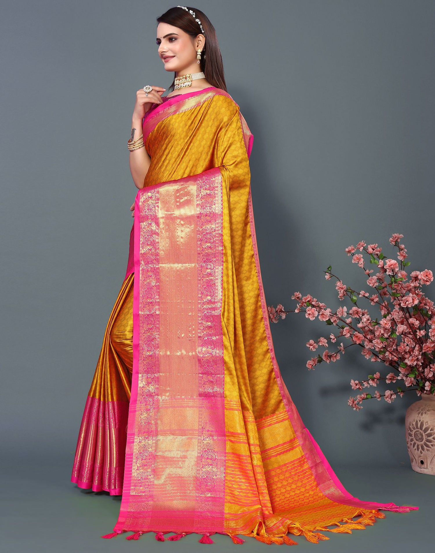 Mustard Yellow Cotton Saree | Leemboodi