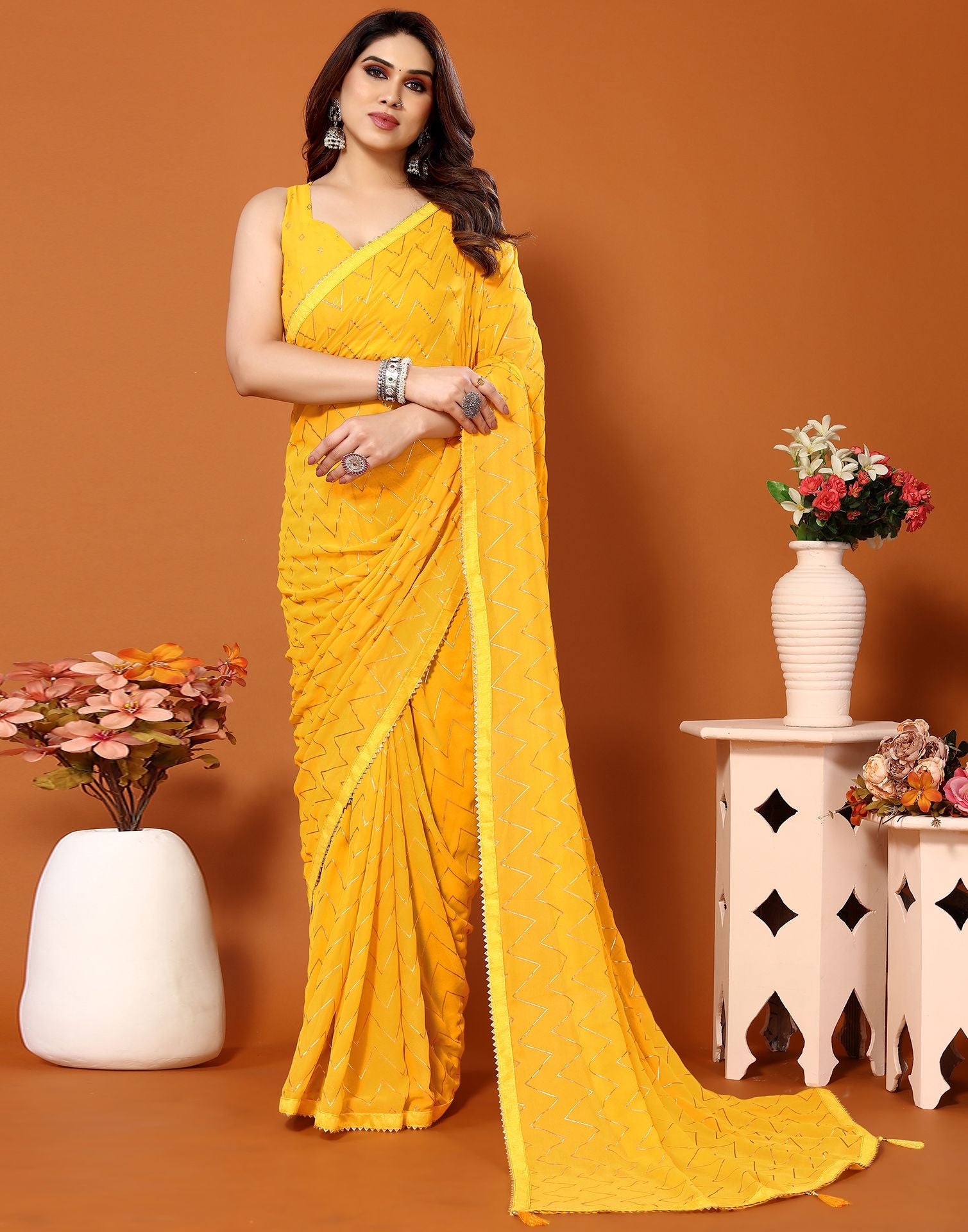 seymore Yellow Casual Printed Georgette Saree - (Chandni15-3788) in Surat  at best price by Seymore Print Pvt Ltd - Justdial