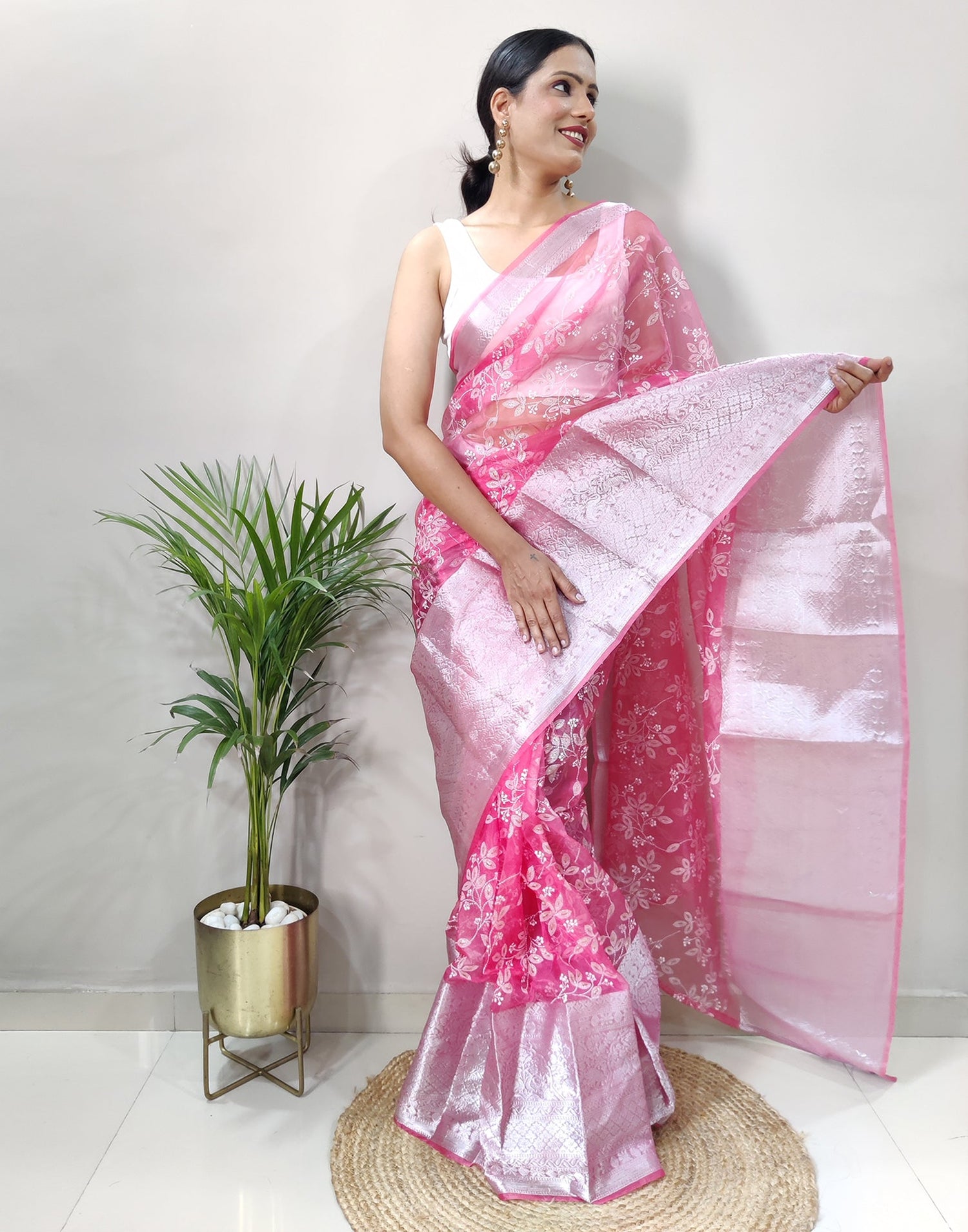 Light Pink Organza Weaving Saree