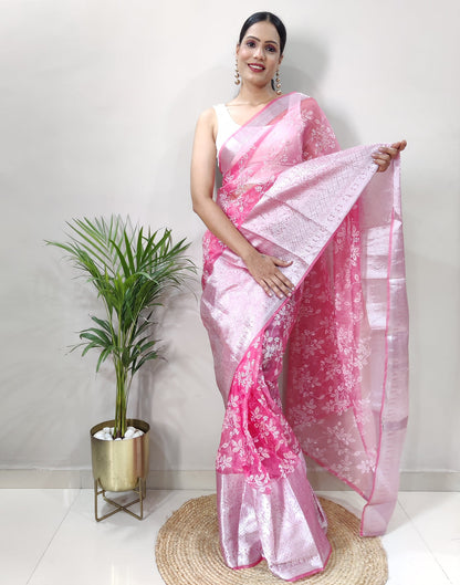 Light Pink Organza Weaving Saree