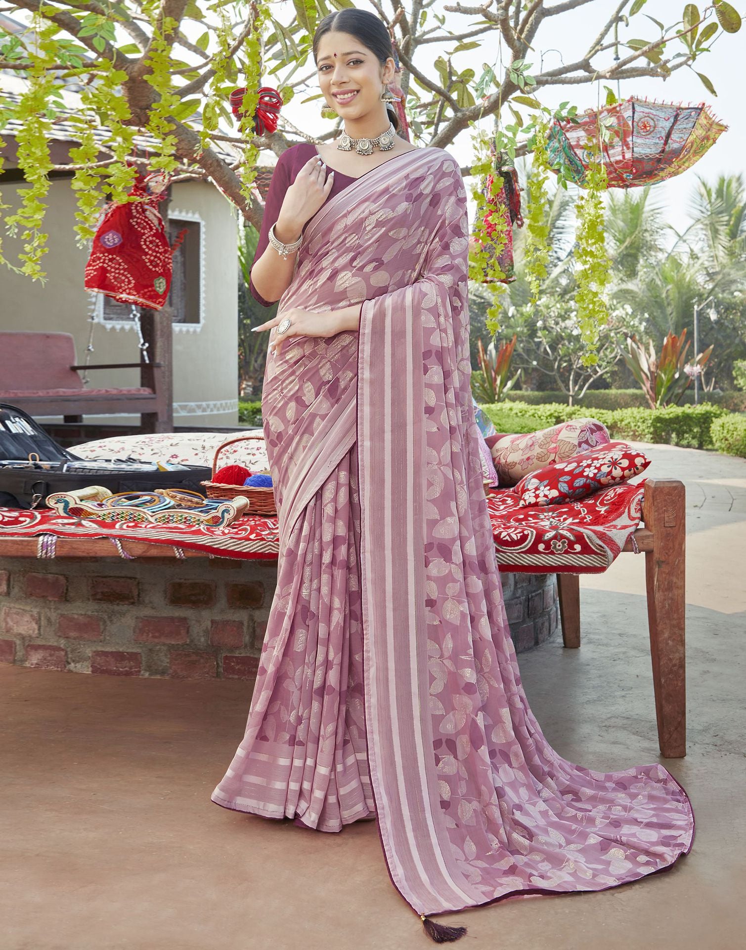 Blush Pink Chiffon Vijayshree Saree – Atelier Shikaarbagh