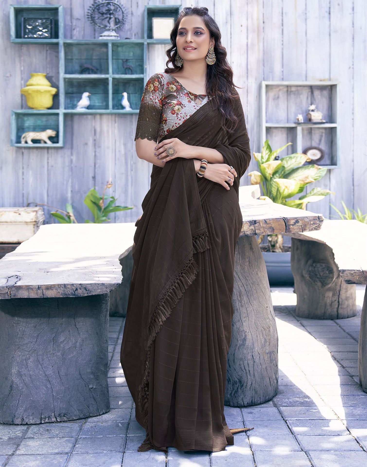 Latte Brown Woven Exclusive Designer Saree With Swarovski Work –  zarikaariindia.com