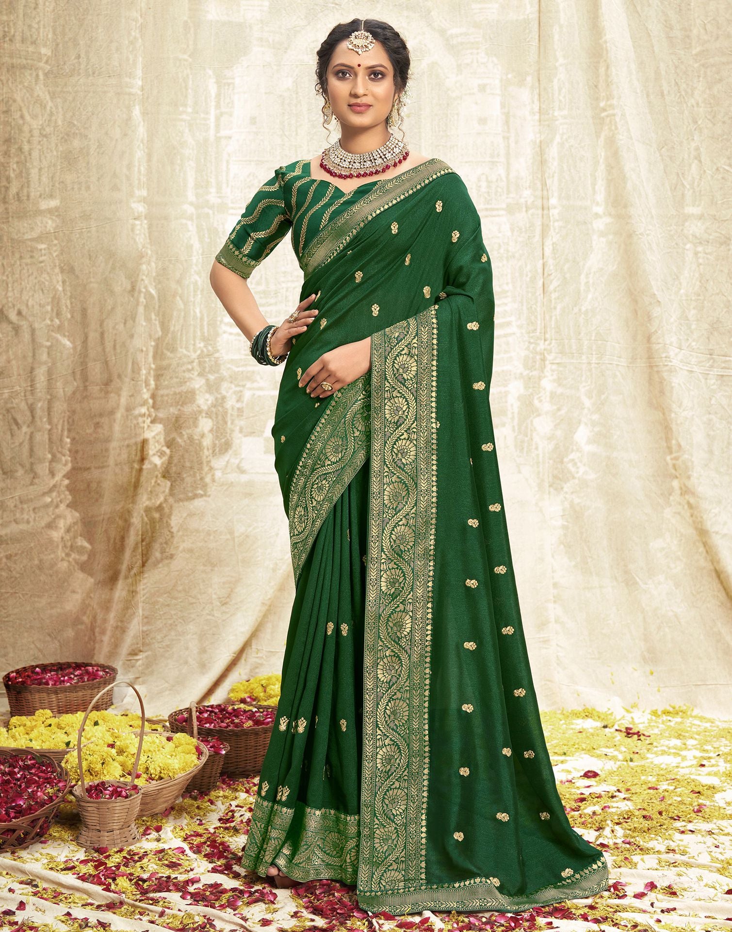 Green Saree Online - Dark Green Party Wear Silk Saree|lovelyweddingmall.com