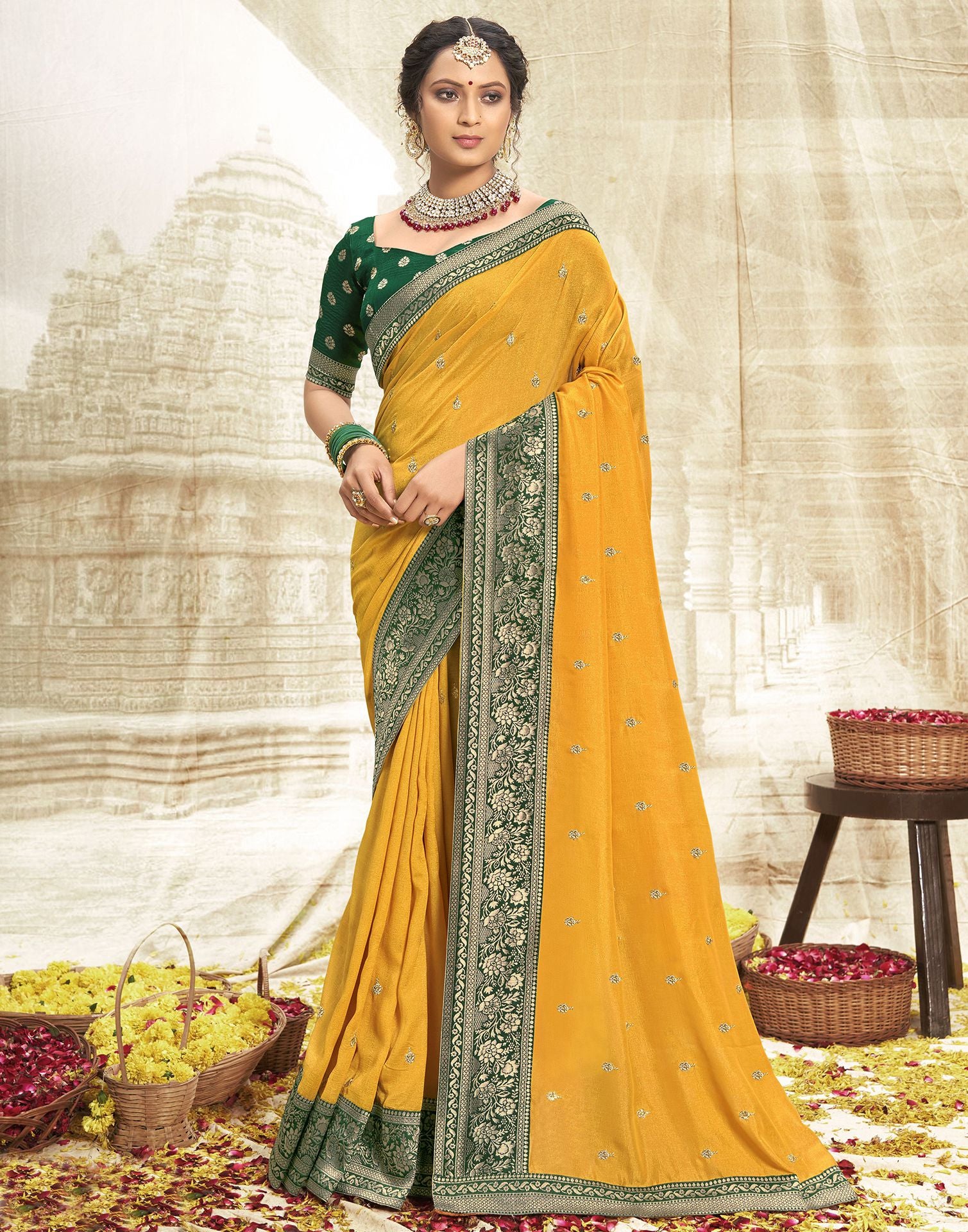 Immortal Blooms: Banarasi Silk Saree with Meenakari Floral Motifs in t –  Zari Banaras