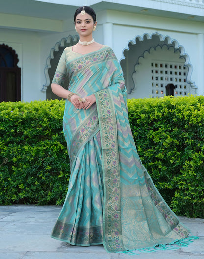 Sky Blue Woven Banarasi Organza Saree | Leemboodi