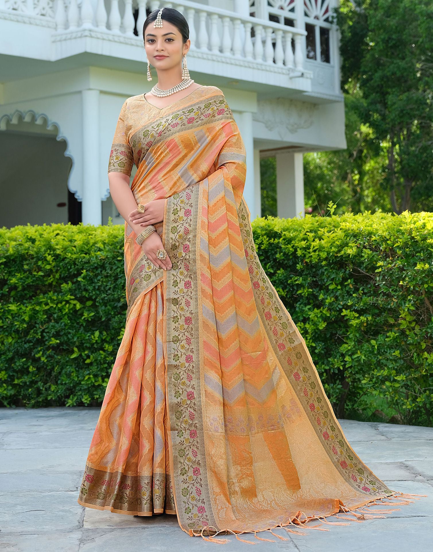 Brown Latest Embroidery Work Pure Organza Saree With Blouse – Organza Mall