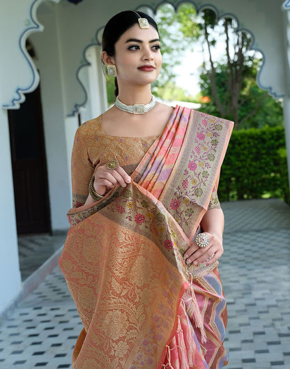 Pink Woven Banarasi Organza Saree | Leemboodi