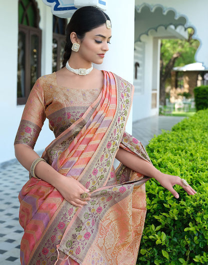 Pink Woven Banarasi Organza Saree | Leemboodi