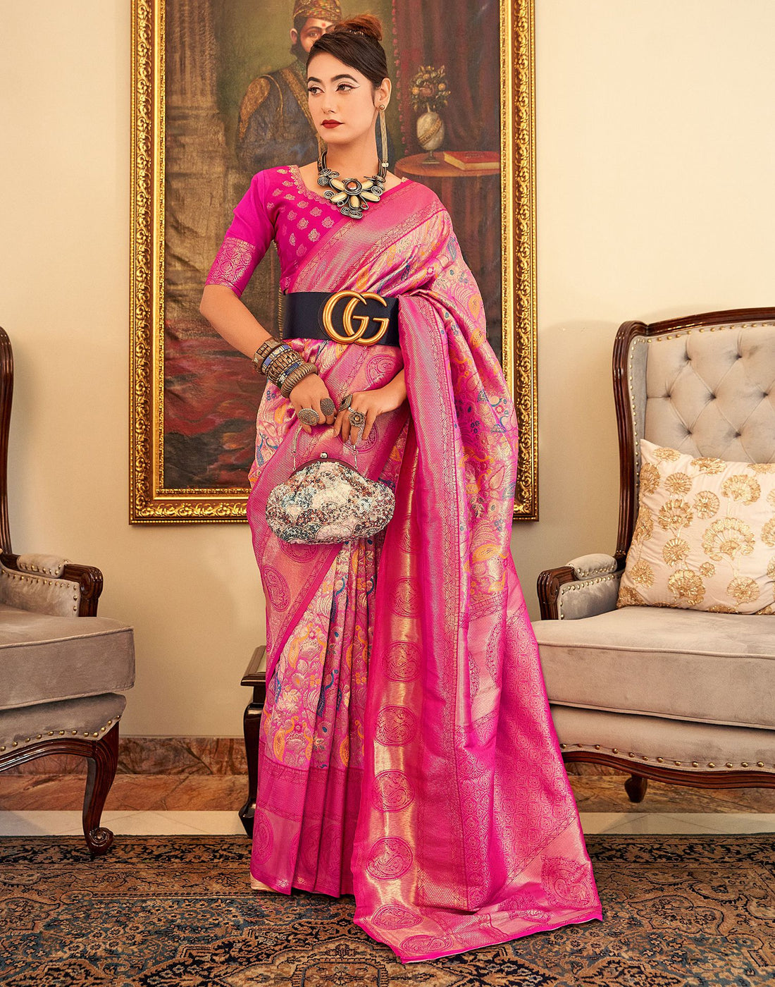 Pink Woven Paithani Silk Saree | Leemboodi