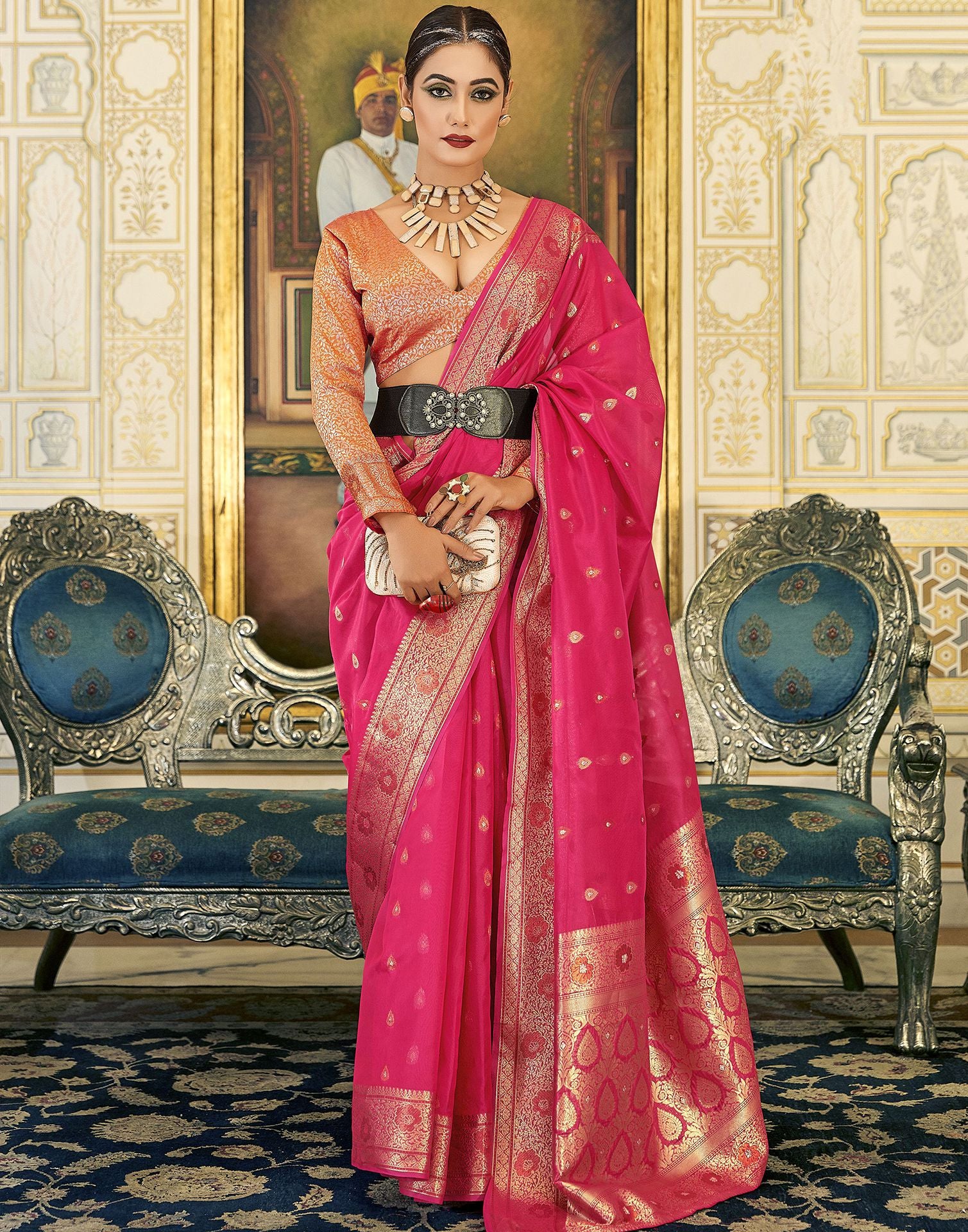 Dual Shade Rani Pink Colour Handwoven Kadwa Jaal Katan Silk Banarasi S –  Chakori Ethnic
