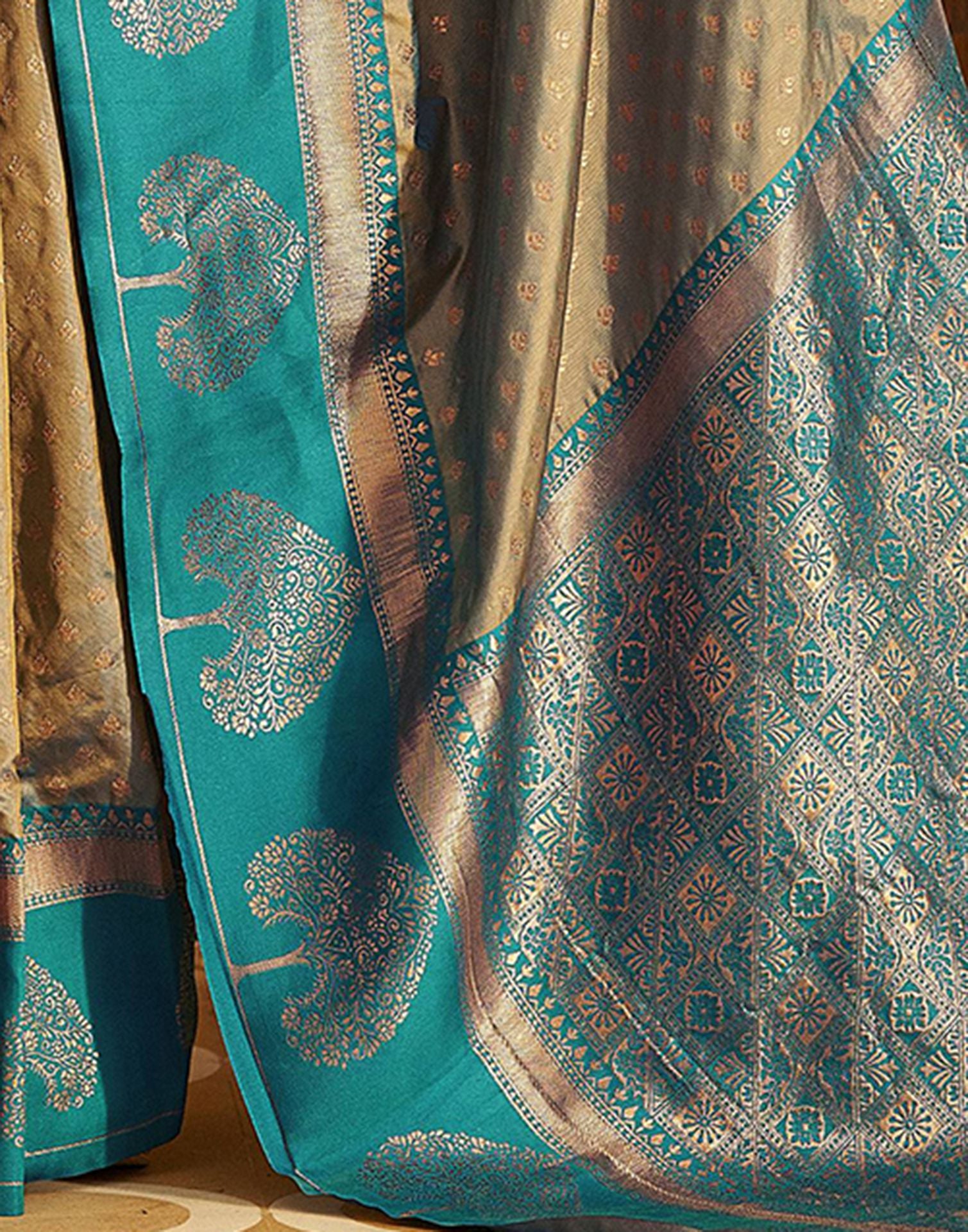 Rama Blue Silk Banarasi Saree | Leemboodi