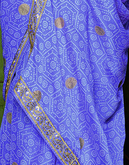 Blue Chiffon Foil Printed Bandhani Saree | Leemboodi