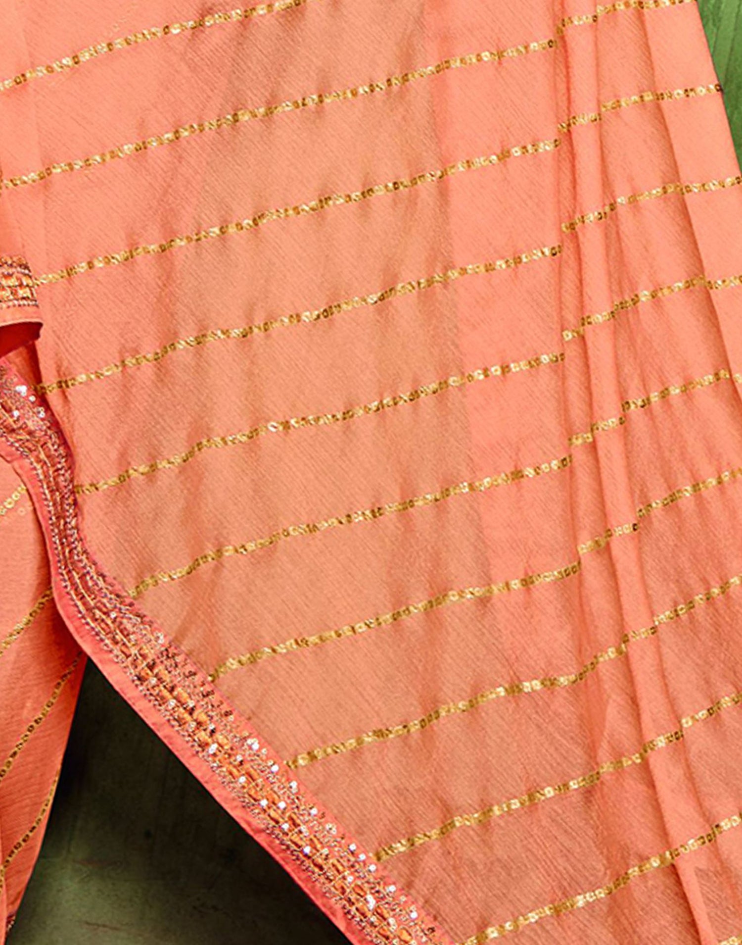 Light Orange Chiffon Foil Printed Bandhani Saree | Leemboodi