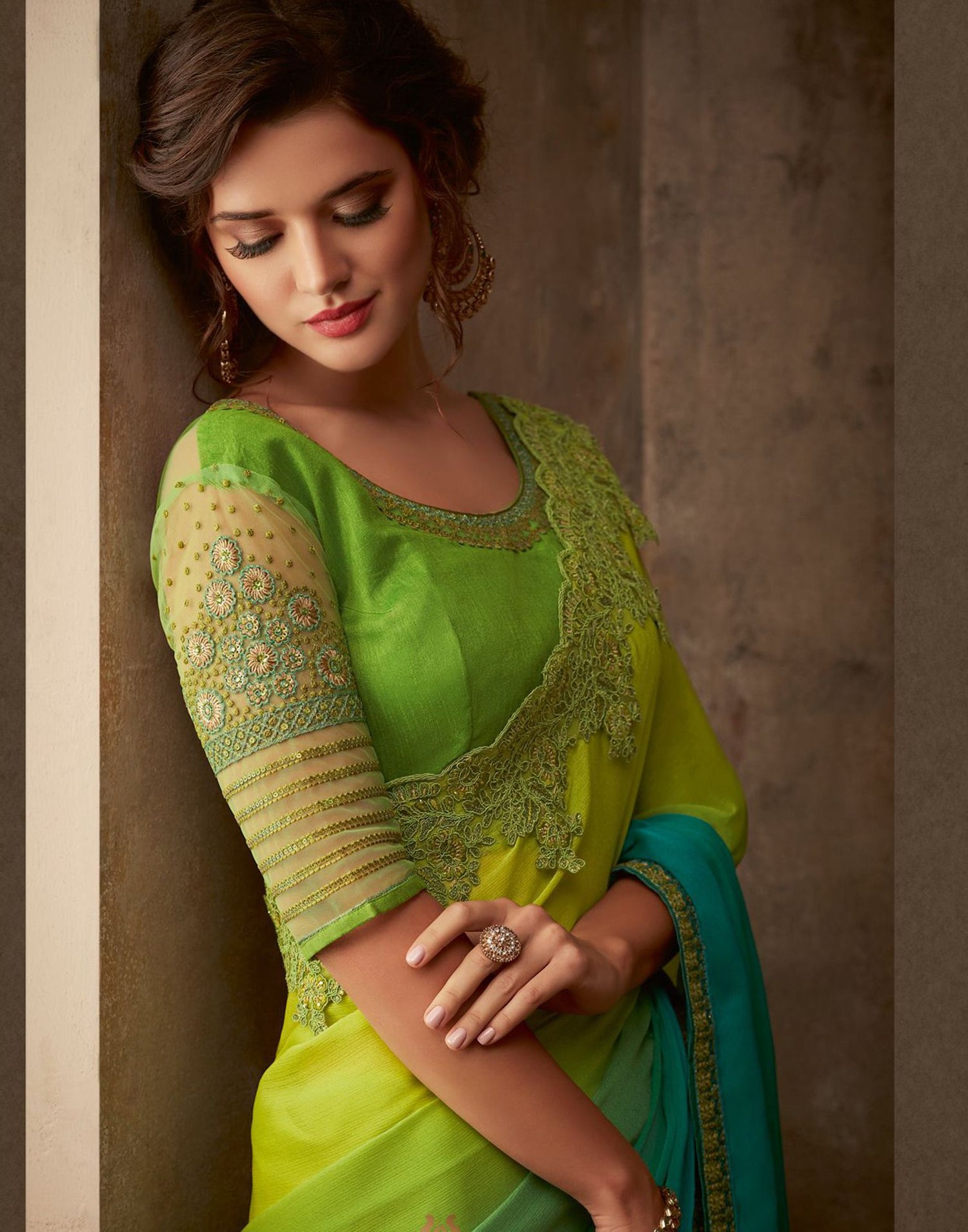 Green Chiffon Plain Saree – Leemboodi