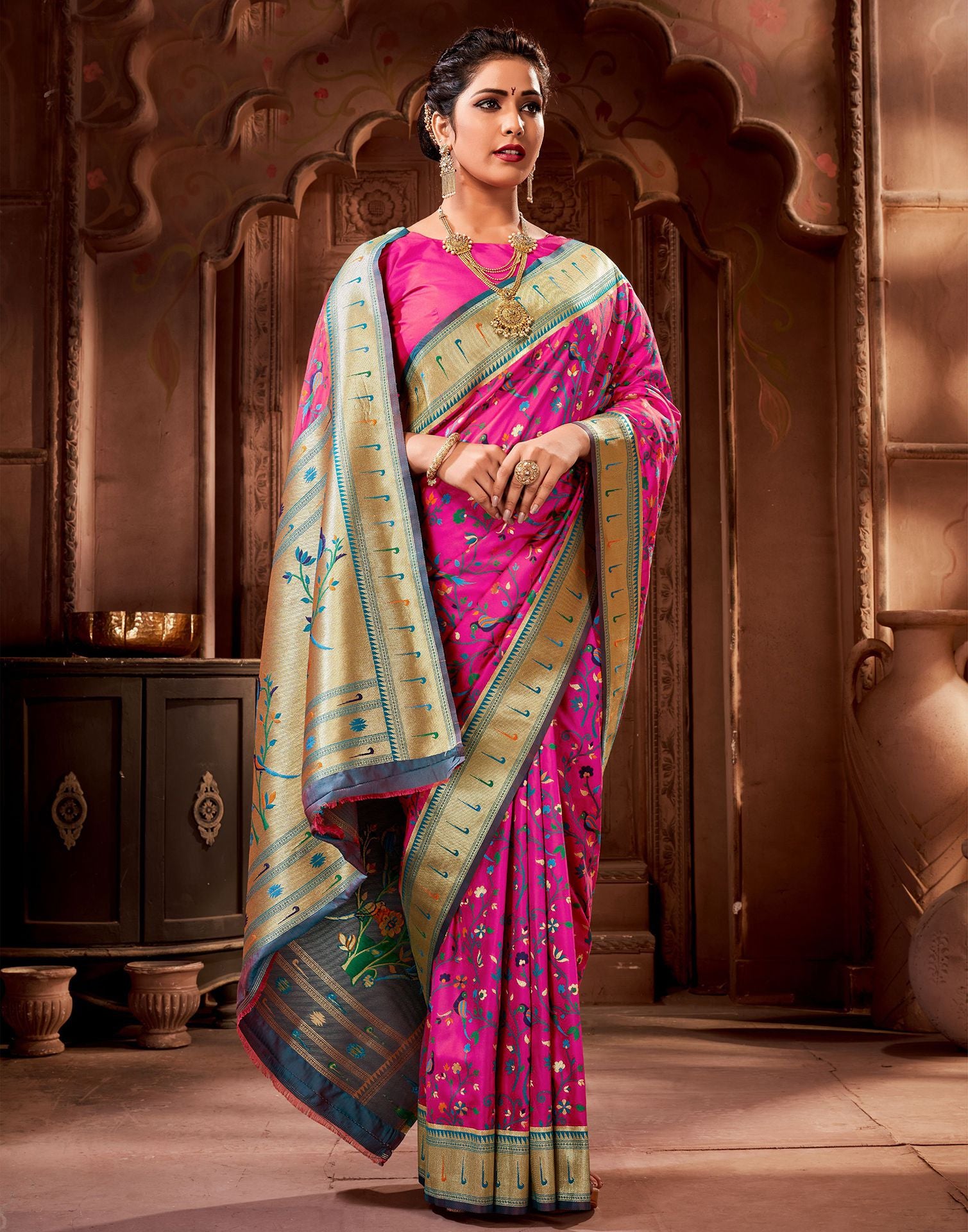 Woven Pure Paithani Silk Saree in Violet : SMEY246