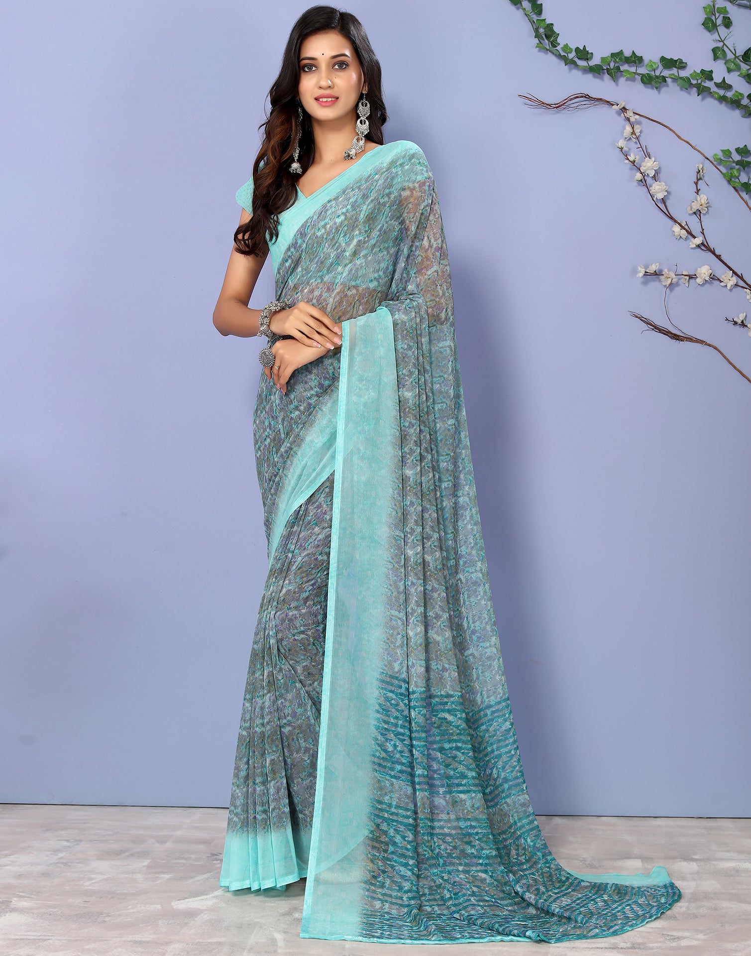 Gorgeous Turquoise Blue Georgette saree - sr12161