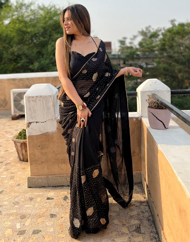 Black Georgette Plain Saree – Leemboodi