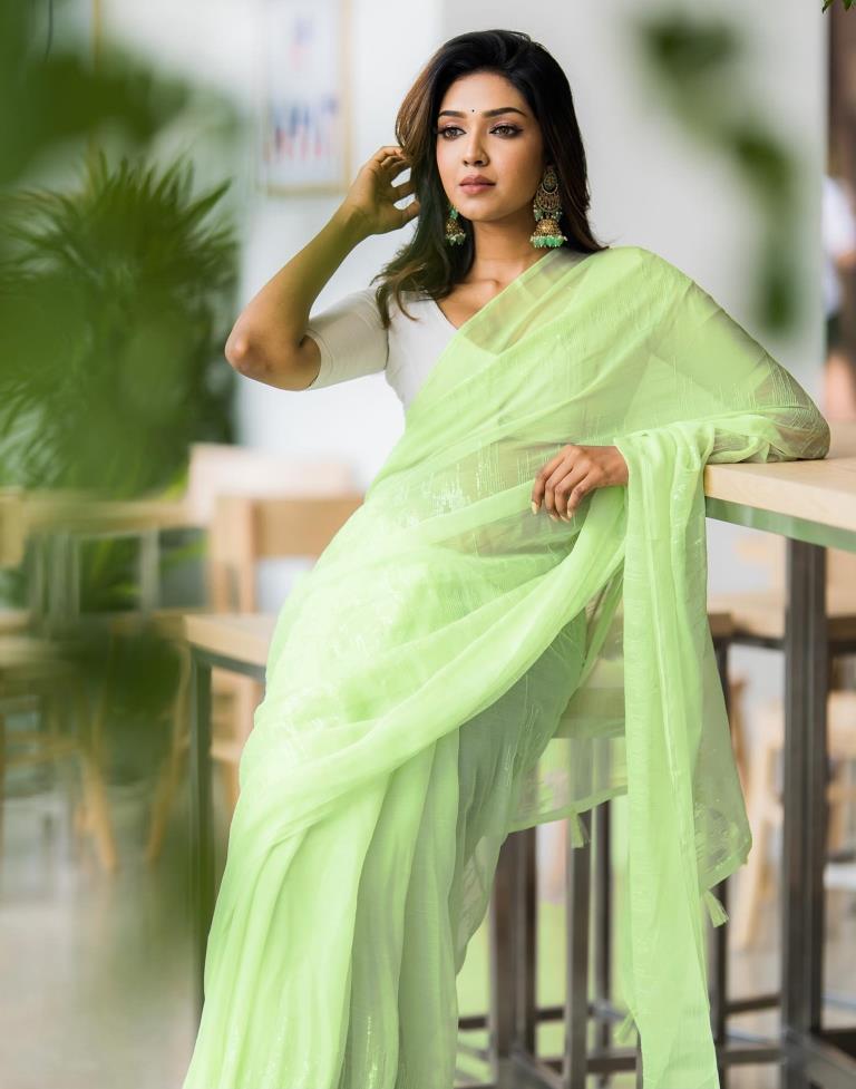 Parrot Green Georgette Sequence Saree | Leemboodi