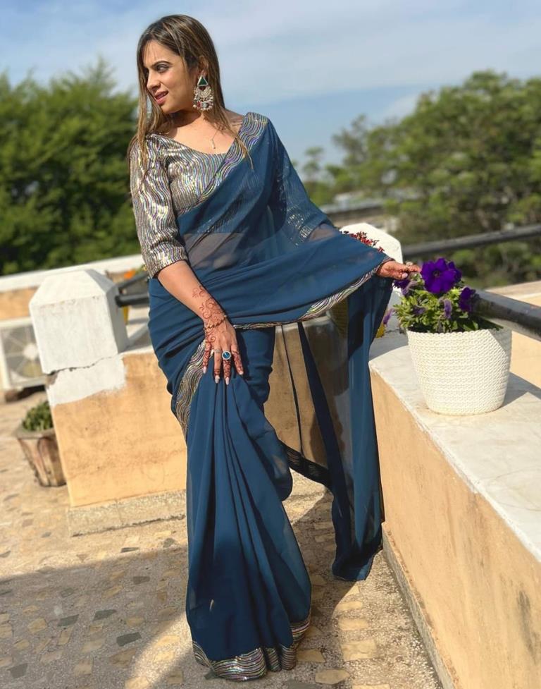 Product Zoom | Blue silk saree, Net saree blouse, Silk sarees