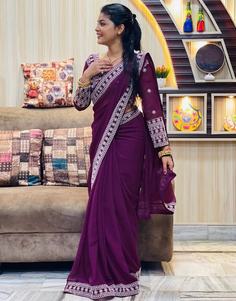 Buy Wine Color Bollywood Celebrity Inspired Saree Soft Georgette Saree With  Georgette Silk Blouse With Sequins Work,indian Wedding Saree for USA Online  in India - Etsy