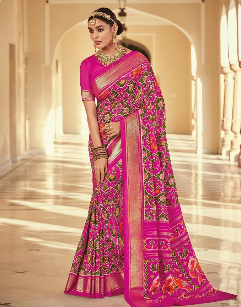 Pink Patola Silk Printed Saree | Leemboodi