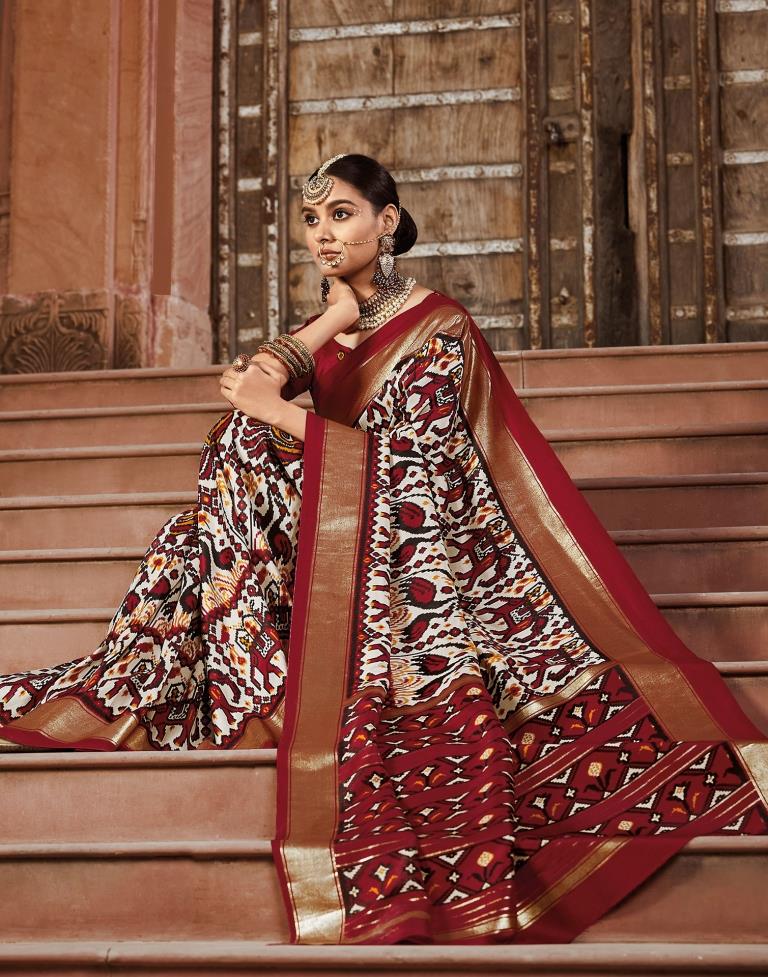 Navy Blue And Red Designer Patola Saree – Rushini