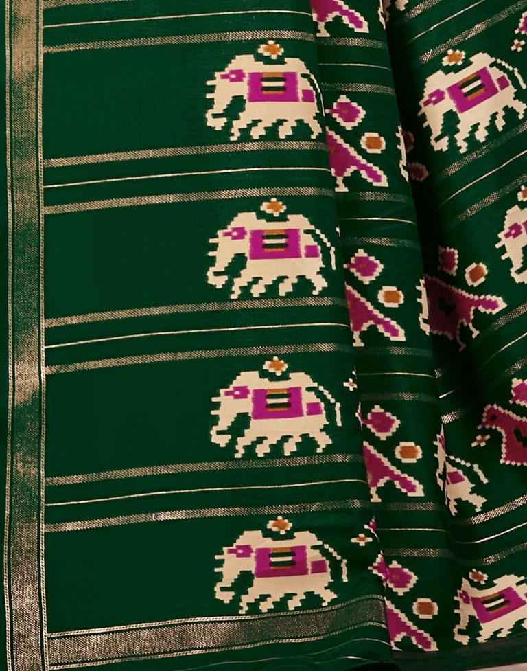 Green Patola Silk Printed Saree | Leemboodi