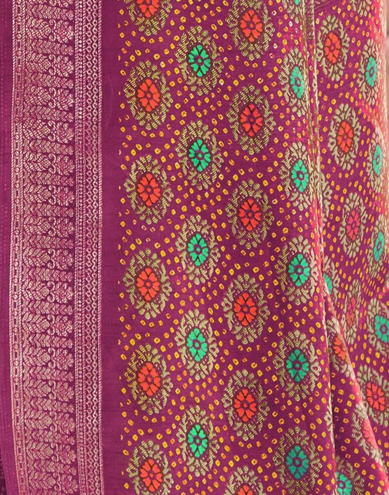 Parrot Green Bandhani Silk Printed Saree | Leemboodi