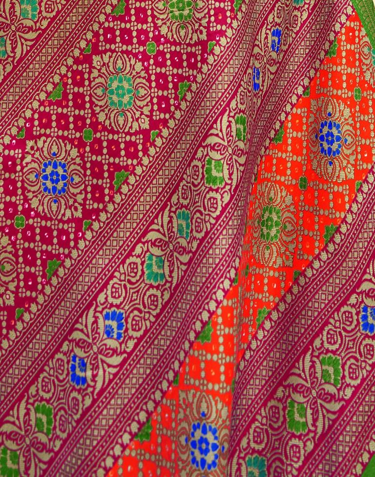 Orange Bandhani Silk Printed Saree | Leemboodi