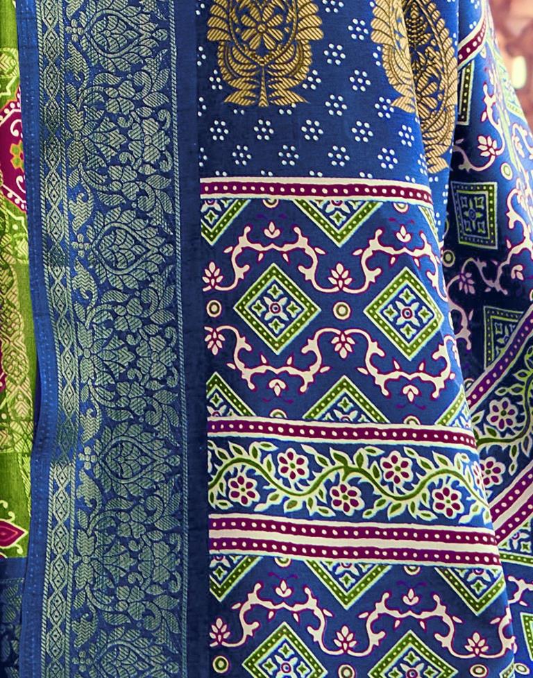 Green Bandhani Silk Printed Saree | Leemboodi