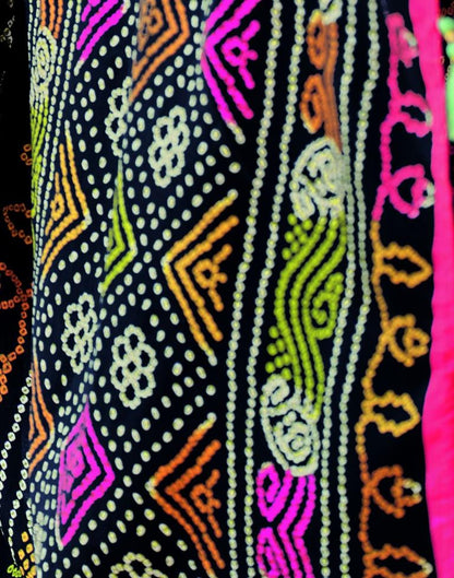 Black Bandhani Silk Printed Saree | Leemboodi
