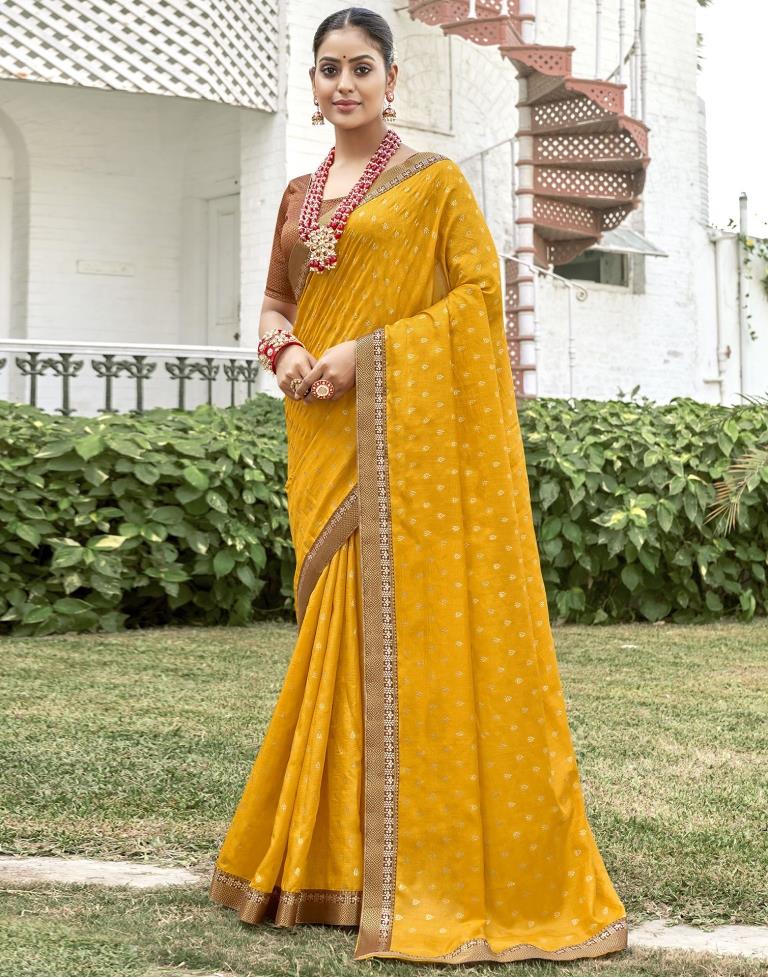 Yellow Silk Printed Saree | Leemboodi