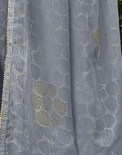 Grey Chiffon Printed Saree | Leemboodi
