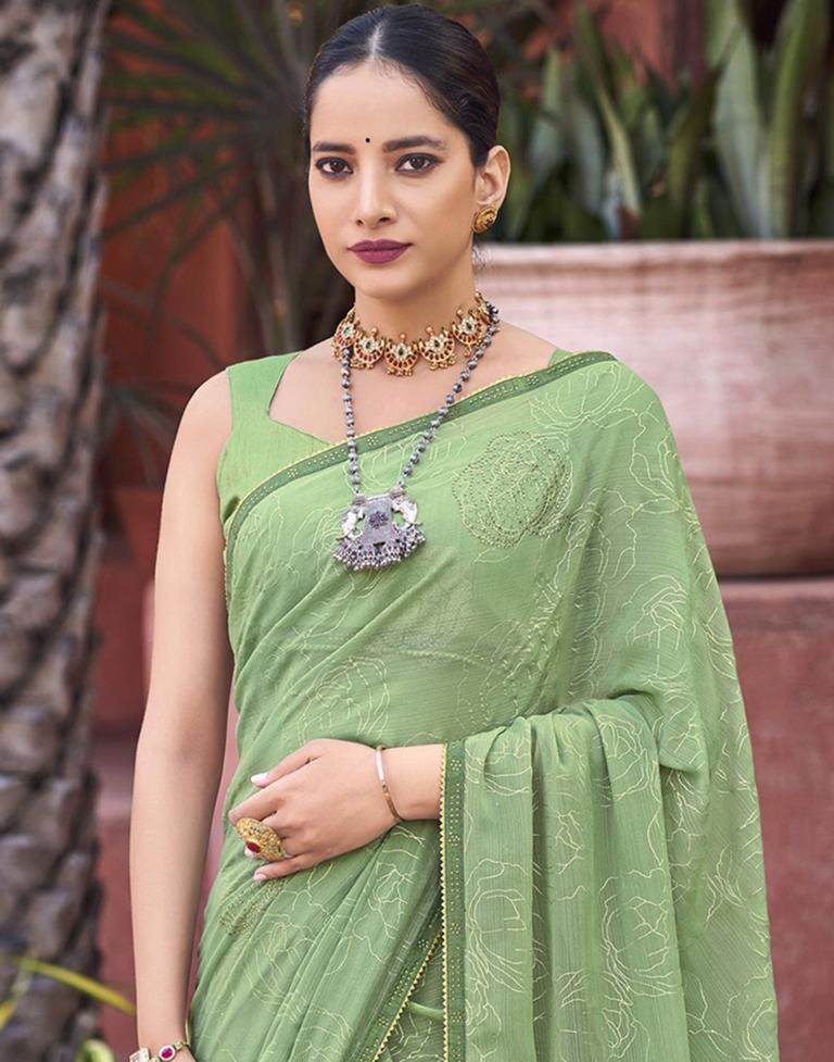 Parrot Green Printed Chiffon Saree – Leemboodi