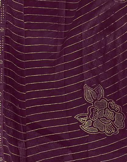 Wine Striped Chiffon Printed Saree | Leemboodi