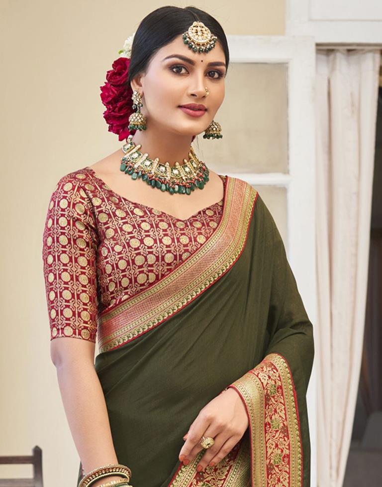 Maroon Saree with Green Pallu Pure Kanjeevaram Silk Saree – BharatSthali