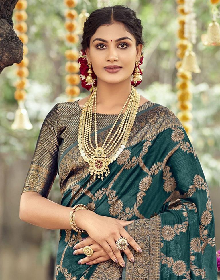 New Arrival Teal Green Dola Silk Saree For Women at Rs.8499/Piece in  varanasi offer by Zari Banaras