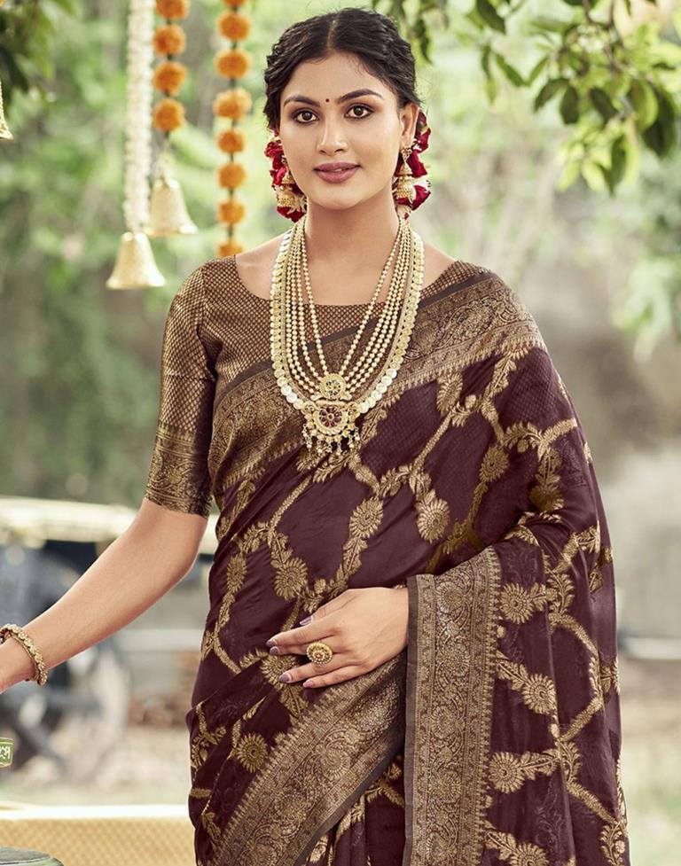 Bronze Gold Banarasi Zari Silk Saree – Zari Banaras