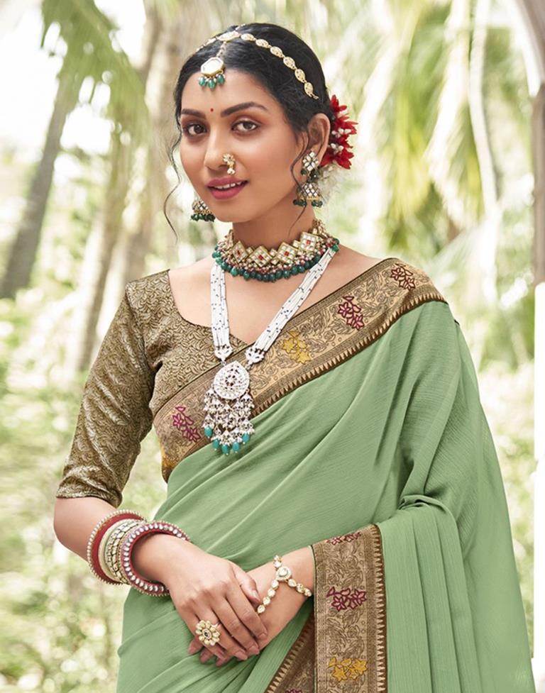 Buy Designer Sarees, Salwar Kameez, Kurtis & Tunic and Lehenga  Choli.Sublime Silk Dark Olive Green Saree