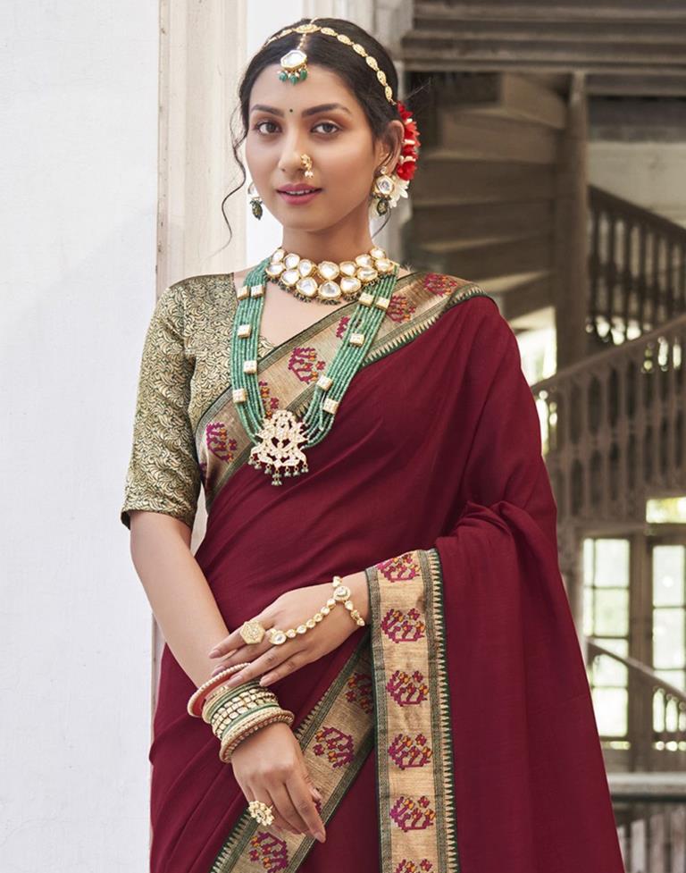 Buy Bottle Green and Maroon Traditional Designer Saree Online