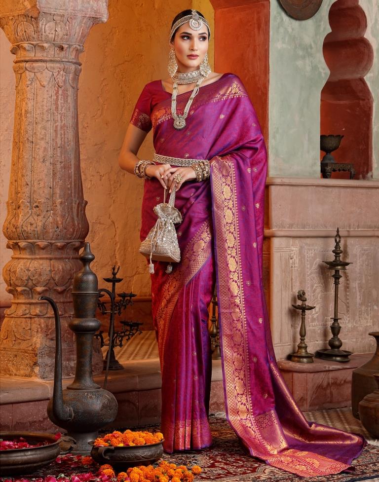 Purple Banarasi Silk Weaving Saree | Leemboodi
