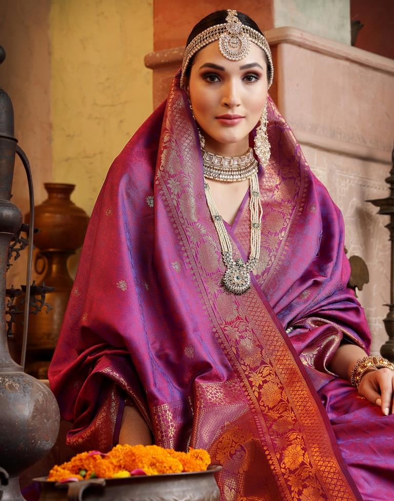 Purple Banarasi Silk Weaving Saree | Leemboodi