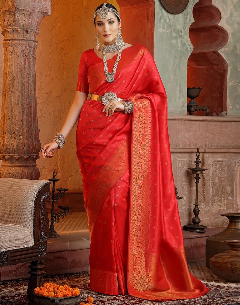 Red Banarasi Silk Weaving Saree | Leemboodi